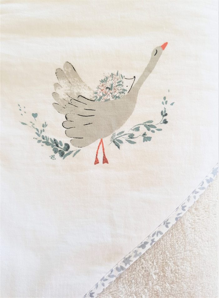 Prosop baie pentru bebelus, 80x80 cm, 100% bumbac, decor lebada - imagine 3