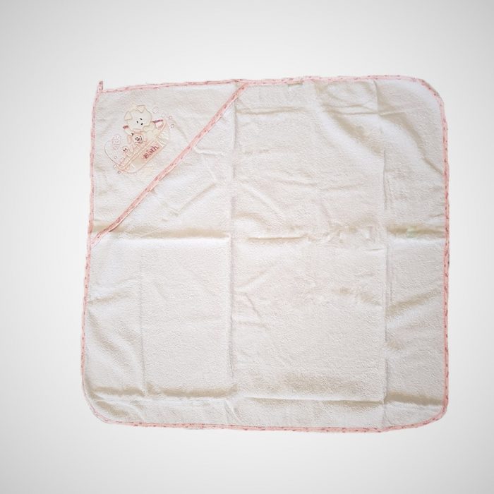 Prosop baie pentru bebelus, 80x80 cm, 100% bumbac, broderie decor catelusi - imagine 3