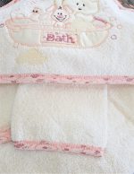 Prosop baie pentru bebelus, 80x80 cm, 100% bumbac, broderie decor catelusi - imagine 2