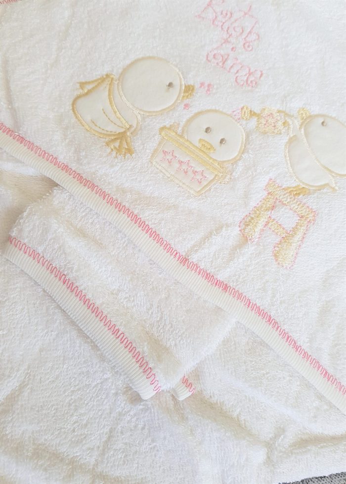 Prosop baie pentru bebelus, 80x80 cm, 100% bumbac, broderie puisori - imagine 4