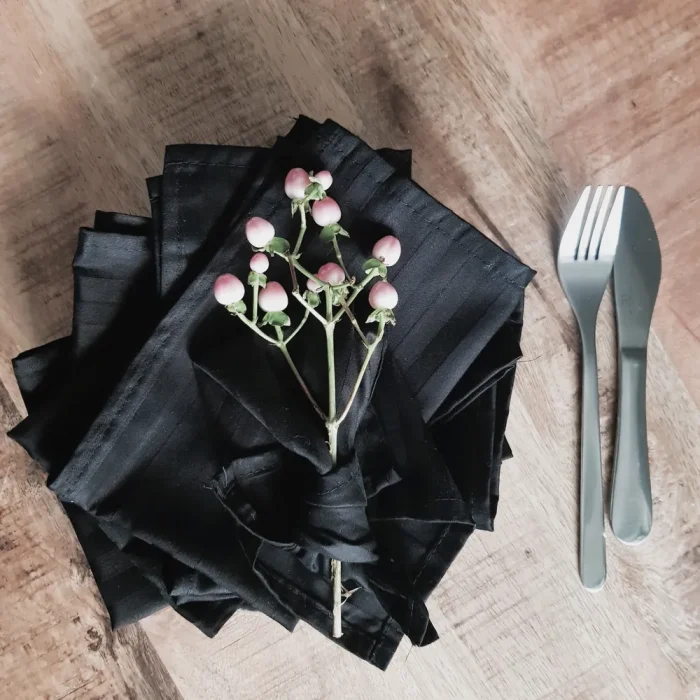 Servete de masa Best Cotton - 24x38 cm, Damasc Saten Deco cu dungi de 1 cm, 100% bumbac, negru - 6 bucati - imagine 2