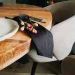 Servete de masa Best Cotton - 24x38 cm, Damasc Saten Deco cu dungi de 1 cm, 100% bumbac, negru - 6 bucati