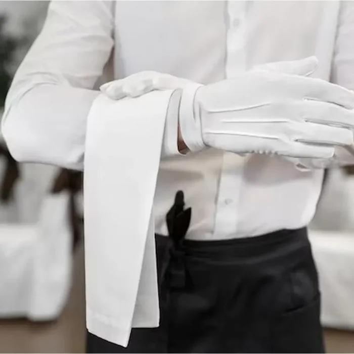 Pachet 10 bucati servetul ospatarului 40x65 cm, 100% bumbac, Damasc cu latime dungi 2.5 cm, alb - imagine 3