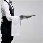 Pachet 10 bucati servetul ospatarului 40x65 cm, 100% bumbac, Damasc cu latime dungi 1 cm, alb