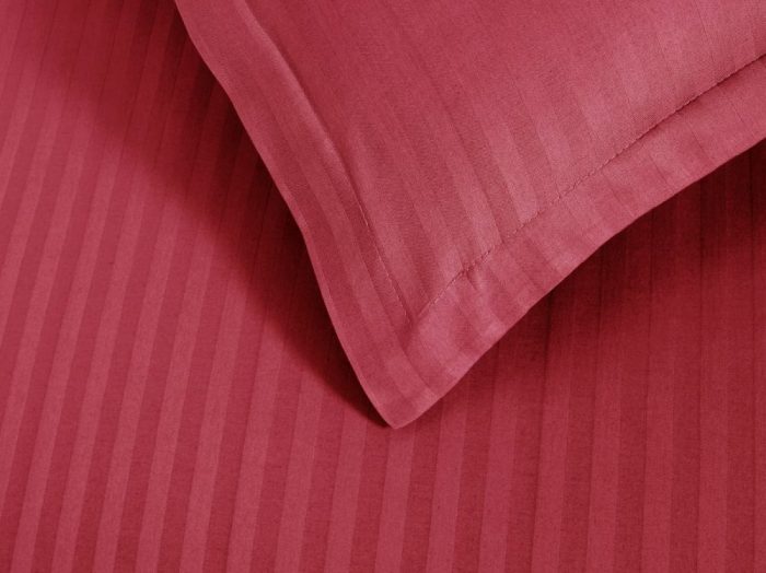 Cearceaf de pat Best Cotton Deco, 100% bumbac, Damasc - dungi inguste,  dimensiunea 220x240 cm, Rosu - imagine 3