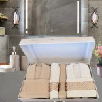 Set baie Best Cotton DeLuxe - halate si prosoape cu broderie, 100% bumbac, ivoire si bej - imagine 3