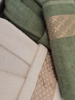 Set baie Best Cotton DeLuxe - halate si prosoape cu broderie, 100% bumbac, ivoire si olive - imagine 3