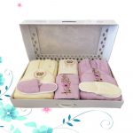 Set baie Best Cotton DeLuxe - halate si prosoape cu broderie, 100% bumbac, ivoire si lila - imagine 4