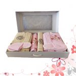 Set baie Best Cotton DeLuxe - halate si prosoape cu broderie, 100% bumbac, bej si roz - imagine 3