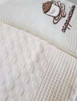 Set 2 prosoape bucatarie Best Cotton - model fagure, ivoire, 100% Bumbac, 40x60 cm, cu broderie