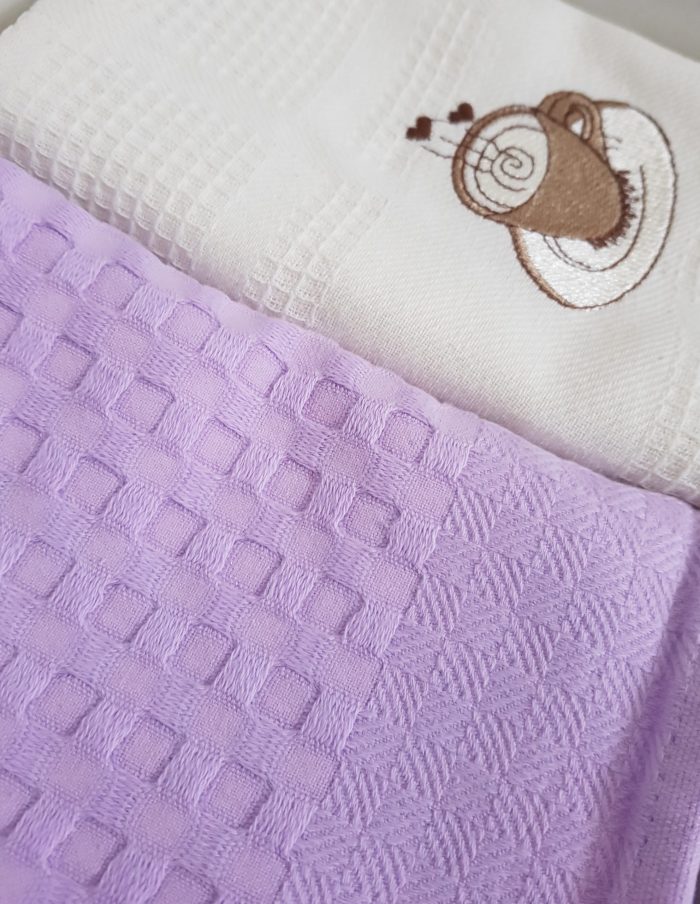 Set 2 prosoape bucatarie Best Cotton - model fagure, lila, 100% Bumbac, 40x60 cm, cu broderie - imagine 2