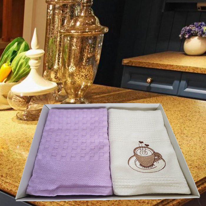 Set 2 prosoape bucatarie Best Cotton - model fagure, lila, 100% Bumbac, 40x60 cm, cu broderie - imagine 3