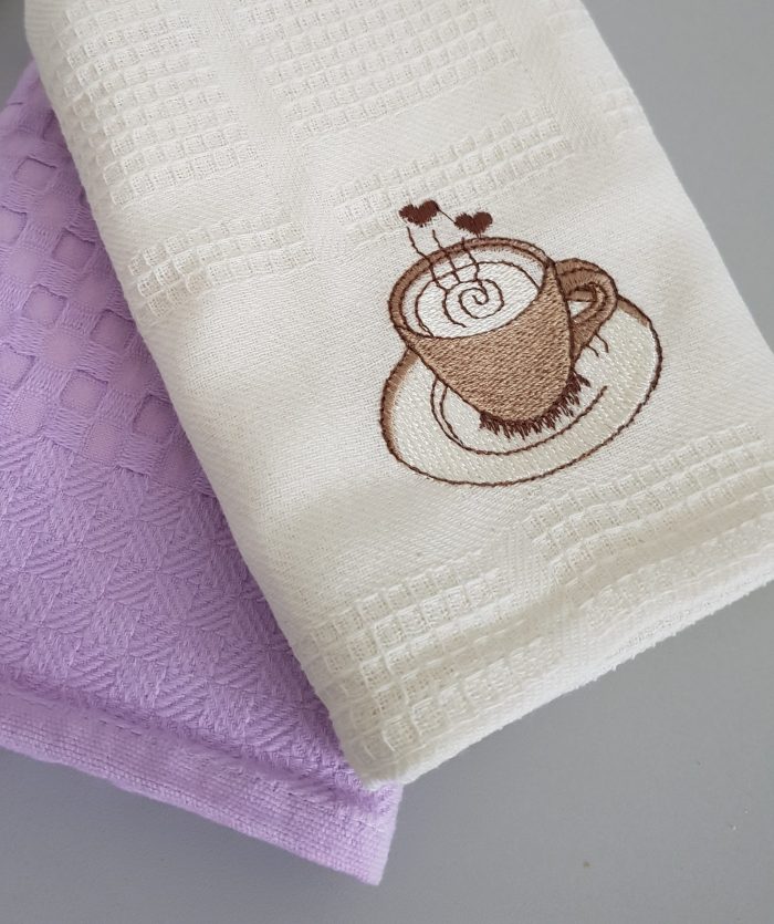 Set 2 prosoape bucatarie Best Cotton - model fagure, lila, 100% Bumbac, 40x60 cm, cu broderie - imagine 4