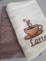 Set 2 prosoape bucatarie Best Cotton - model fagure, ciocolata, 100% Bumbac, 40x60 cm, cu broderie