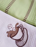 Set 2 prosoape bucatarie Best Cotton - model fagure, fistic 2, 100% Bumbac, 40x60 cm, cu broderie