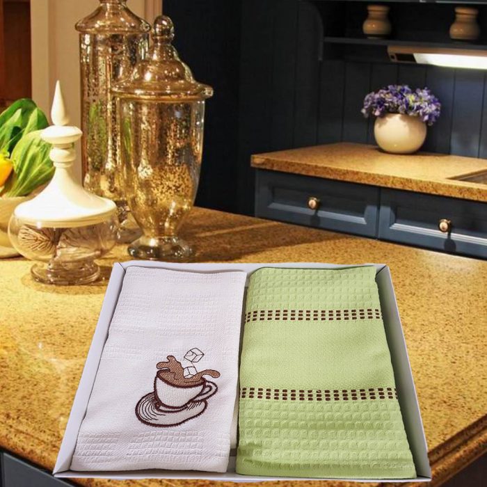 Set 2 prosoape bucatarie Best Cotton - model fagure, fistic 2, 100% Bumbac, 40x60 cm, cu broderie - imagine 3