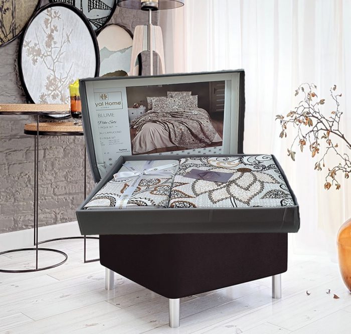 Set pentru pat dublu cu cuvertura tesuta, bumbac 100%, 200x230 cm - Blume cappuccino - imagine 2