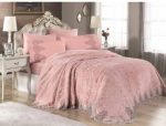 Set Cuvertură de pat King Size cu dantelă, 6 piese Rosa