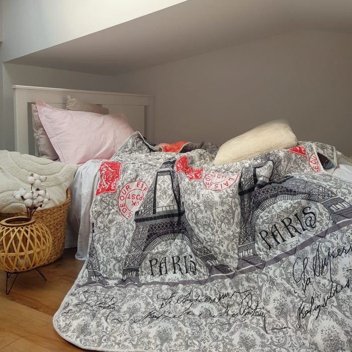 Pilota de vara, matlasata - cu 2 fete, 150 gr/mp, imprimata, umplutura puf siliconizat, Paris - imagine 3