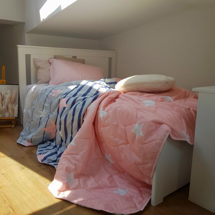 Pilota de vara, matlasata - cu 2 fete, 150 gr/mp, imprimata, umplutura puf siliconizat, Stars - imagine 4