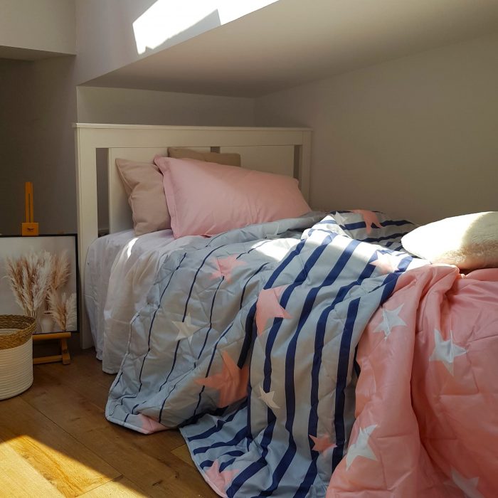 Pilota de vara, matlasata - cu 2 fete, 150 gr/mp, imprimata, umplutura puf siliconizat, Stars - imagine 3