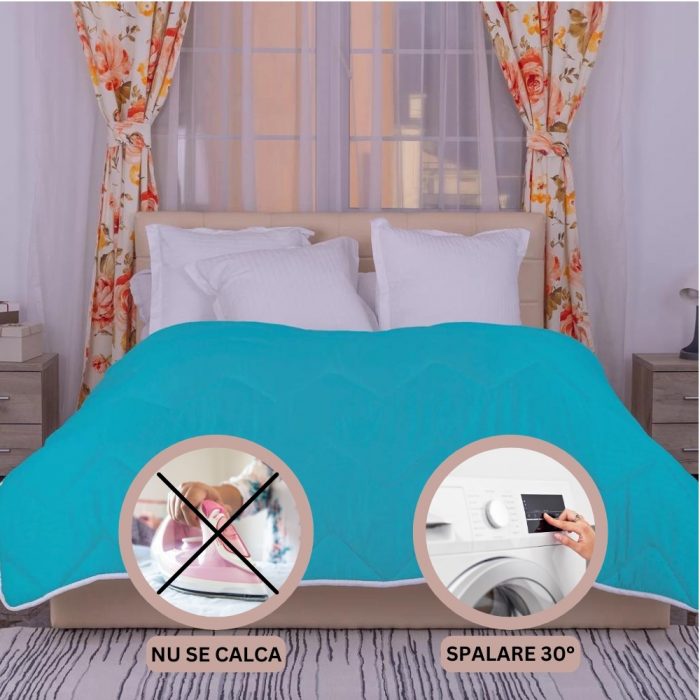 Pilota matlasata calduroasa, cu textura satinata -1800 gr - 180x200cm, Albastru - imagine 2