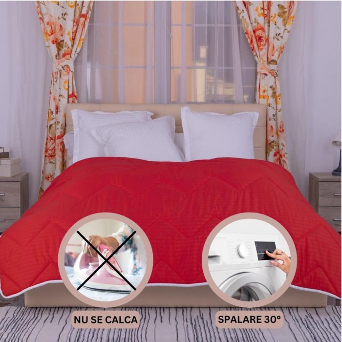 Pilota matlasata calduroasa, cu textura satinata -1800 gr - 180x200cm, Rosu - imagine 3