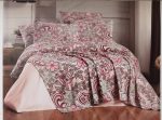 Set pentru pat dublu cu cuvertura tesuta, bumbac 100%, 200x230 cm - Blume pink