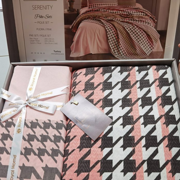 Set pentru pat dublu cu cuvertura tesuta, bumbac 100%, 200x230 cm - Serenity pink - imagine 2