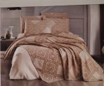 Set pentru pat dublu cu cuvertura tesuta, bumbac 100%, 200x230 cm - Style beige