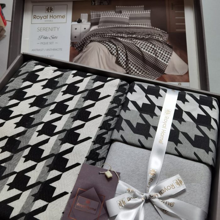 Set pentru pat dublu cu cuvertura tesuta, bumbac 100%, 200x230 cm - Serenity anthracite - imagine 2