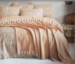 Set pentru pat XXL cu cuvertura tesuta, bumbac 100%, 200x240 cm - Diamond camel