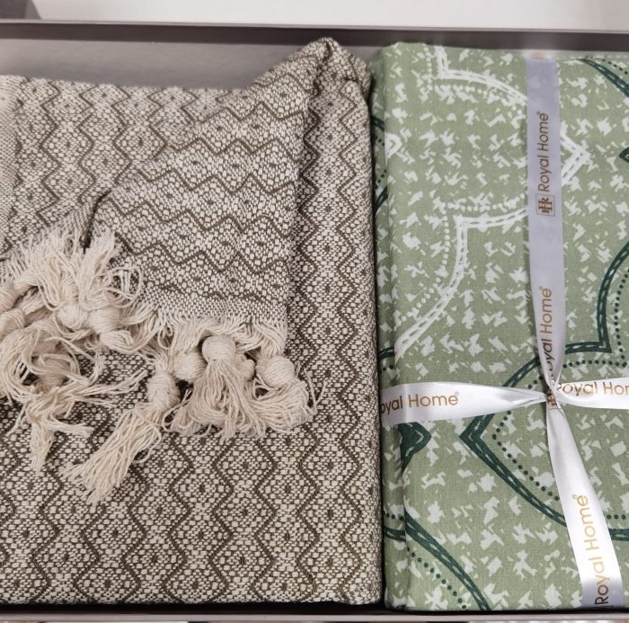 Set pentru pat XXL cu cuvertura tesuta, bumbac 100%, 200x240 cm - Fiona haki - imagine 2