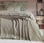 Set pentru pat XXL cu cuvertura tesuta, bumbac 100%, 200x240 cm - Fiona haki - imagine 3