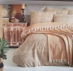 Set pentru pat XXL cu cuvertura tesuta, bumbac 100%, 200x240 cm - Diamond camel - imagine 2