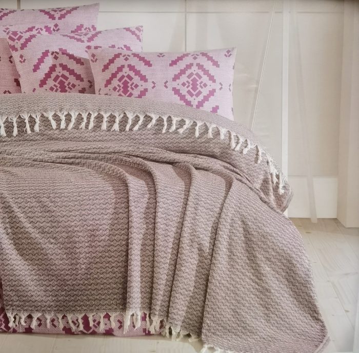 Set pentru pat XXL cu cuvertura tesuta, bumbac 100%, 200x240 cm - Aztec purple - imagine 3