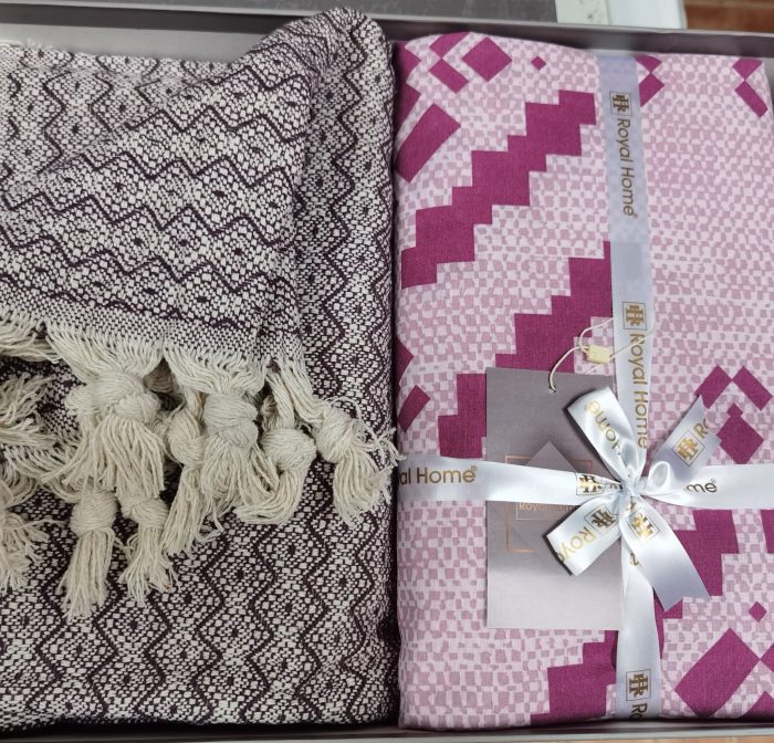 Set pentru pat XXL cu cuvertura tesuta, bumbac 100%, 200x240 cm - Aztec purple - imagine 2