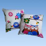 Set 2 fete de perna decor, creton, 40x40 cm, cu decor Bufnite - imagine 2