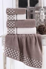 Set 4 prosoape baie , bumbac 100% FAMILY -2 bucati 50x90cm , 2 bucati 70x140cm - Yvoire + Crem - imagine 4