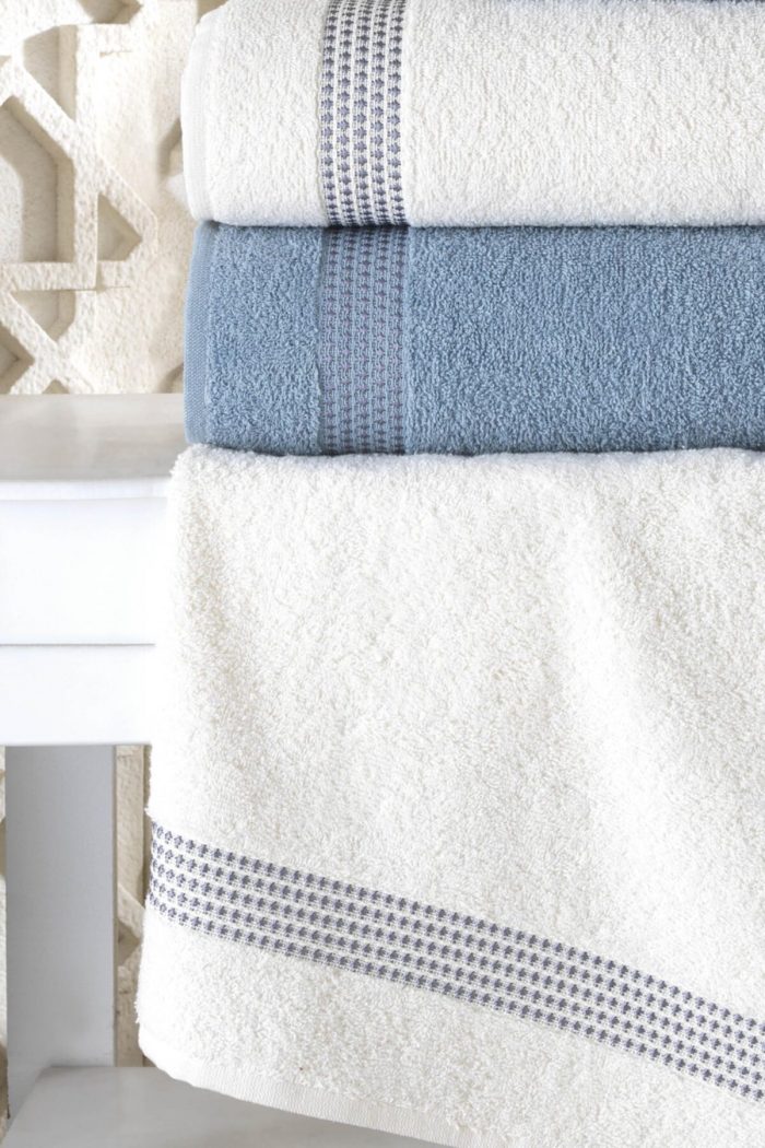 Set 4 prosoape baie , bumbac 100% FAMILY -2 bucati 50x90cm , 2 bucati 70x140cm -Yvoire + Blue - imagine 2