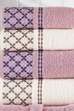 Set 4 prosoape baie , bumbac 100% FAMILY -2 bucati 50x90cm , 2 bucati 70x140cm -Yvoire + Pink - imagine 3