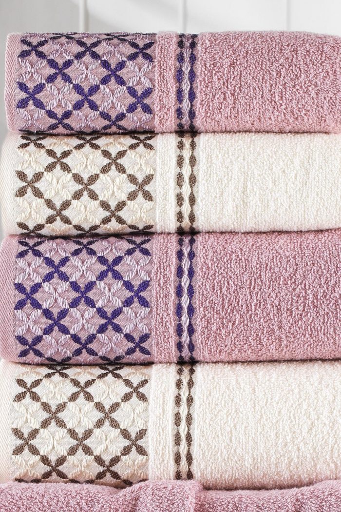 Set 4 prosoape baie , bumbac 100% FAMILY -2 bucati 50x90cm , 2 bucati 70x140cm -Yvoire + Pink - imagine 3