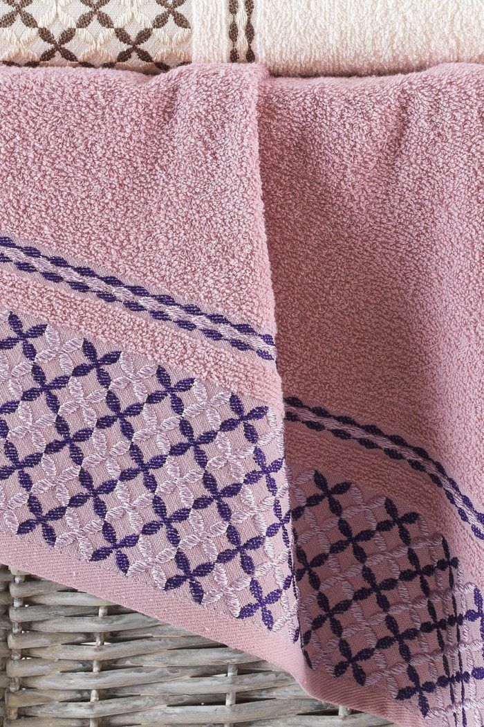 Set 4 prosoape baie , bumbac 100% FAMILY -2 bucati 50x90cm , 2 bucati 70x140cm -Yvoire + Pink - imagine 4