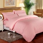 Cearceaf pat cu elastic 180x200+25 cm, damasc saten color dungi inguste 1 cm, 100% bumbac, rosse - imagine 2