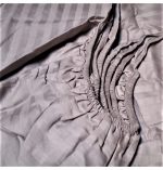 Cearceaf pat cu elastic 180x200 +25 cm, damasc saten color dungi inguste 1 cm, 100% bumbac, gri - imagine 5