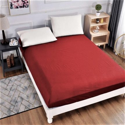 engros-Husa pentru pat dublu tip Damasc cu elastic de culoare bordo