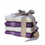 Pachet promo - 4 prosoape de baie, uni pastel, 100% bumbac - 50x90 cm - alb si mov