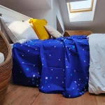 Cearceaf de pat Olandina 150x220 cm, 100% bumbac, decor geometric, albastru - imagine 4