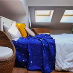 Cearceaf de pat Olandina 150x220 cm, 100% bumbac, decor geometric, albastru