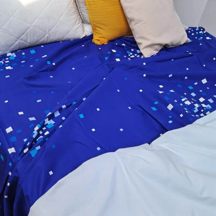 Cearceaf de pat Olandina 150x220 cm, 100% bumbac, decor geometric, albastru - imagine 2